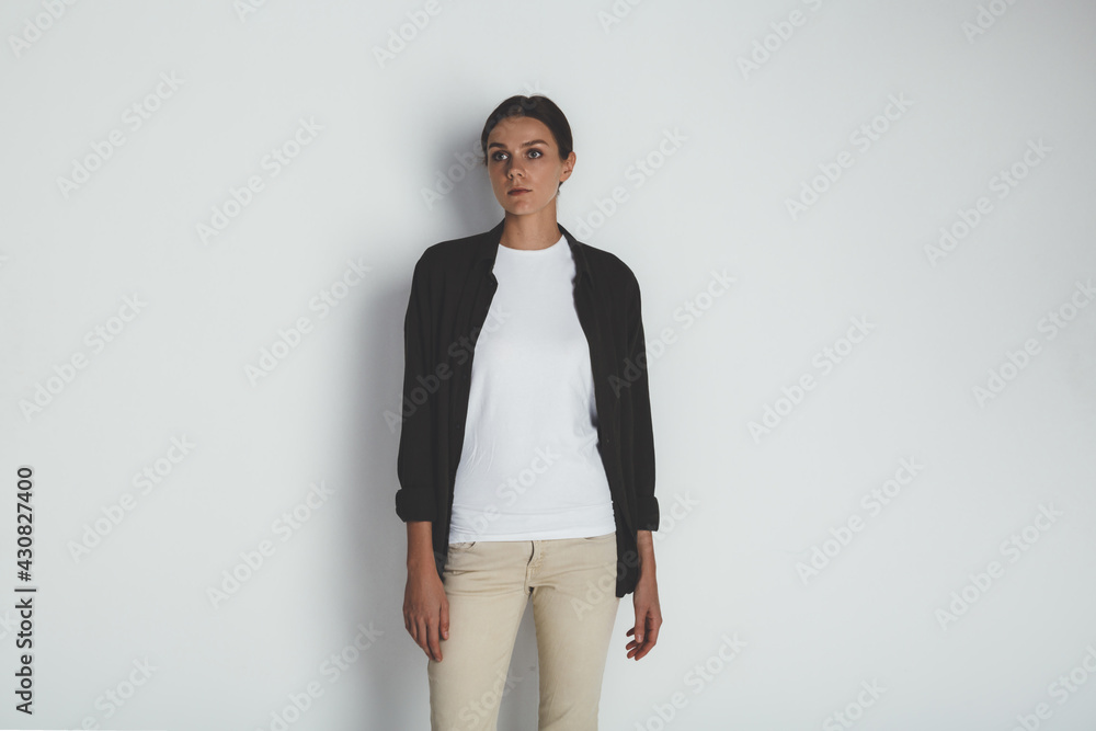 Front view of successful woman in casual clothing