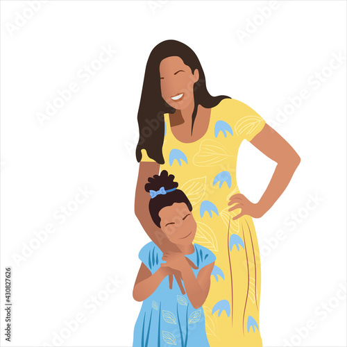 Mom hugs her baby. Flat illustration on beige background. Vector illustration. Mother's Day.