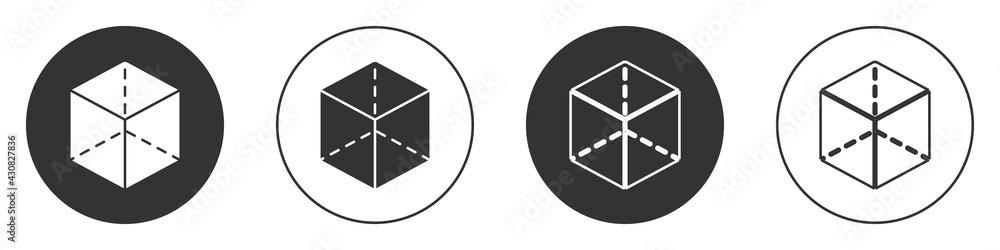 Black Geometric figure Cube icon isolated on white background. Abstract shape. Geometric ornament. Circle button. Vector Black Geometric figure Cube icon isolated on white background. Abstract shape. Geometric ornament. Circle button. Vector