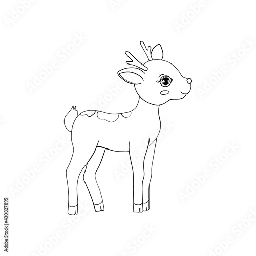 Hand-drawn Sketch of an Isolated Little Deer Black and White Cartoon