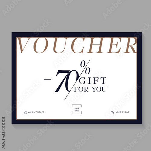 White and black gift voucher certificate coupon template. can be use for business shopping card, customer sale 70 and promotion, layout, banner, web design. vector illustration