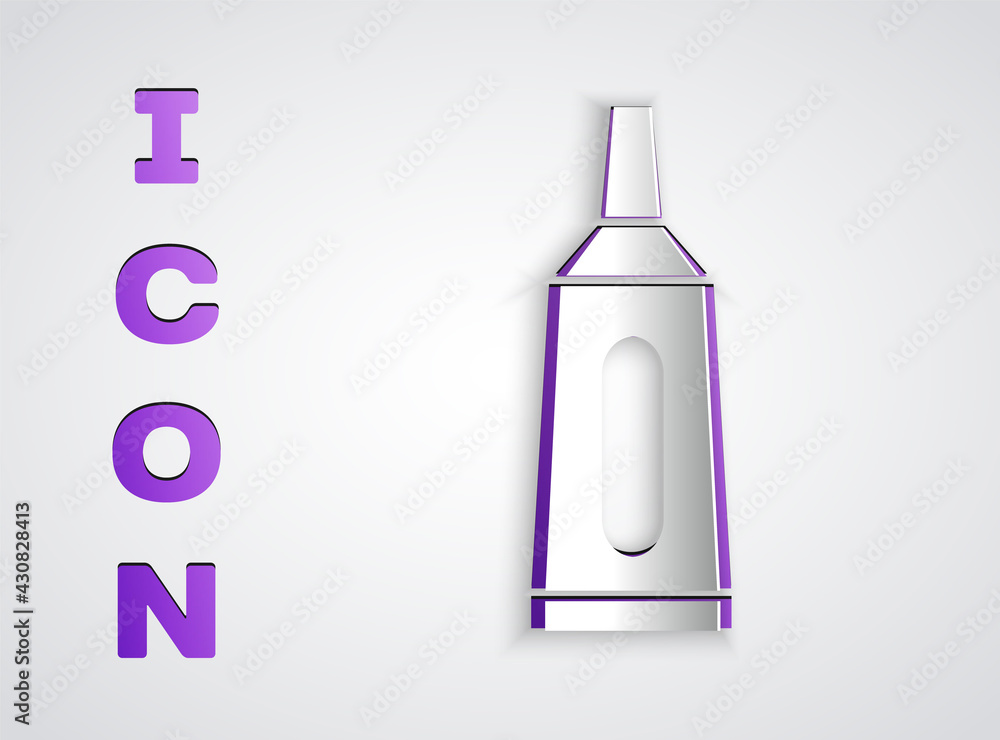Paper cut Ointment cream tube medicine icon isolated on grey background. Tube, container, toothpaste, cream sign. Paper art style. Vector Paper cut Ointment cream tube medicine icon isolated on grey background. Tube, container, toothpaste, cream sign. Paper art style. Vector