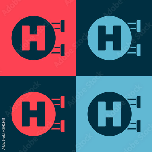 Pop art Hospital signboard icon isolated on color background. Vector