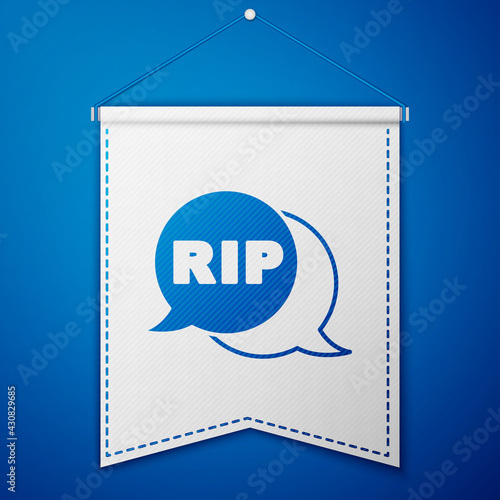 Blue Speech bubble rip death icon isolated on blue background. White pennant template. Vector