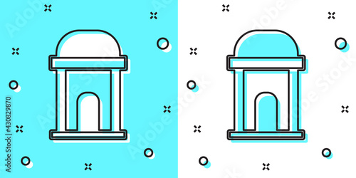 Black line Old crypt icon isolated on green and white background. Cemetery symbol. Ossuary or crypt for burial of deceased. Random dynamic shapes. Vector