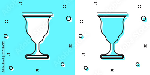 Black line Christian chalice icon isolated on green and white background. Christianity icon. Happy Easter. Random dynamic shapes. Vector