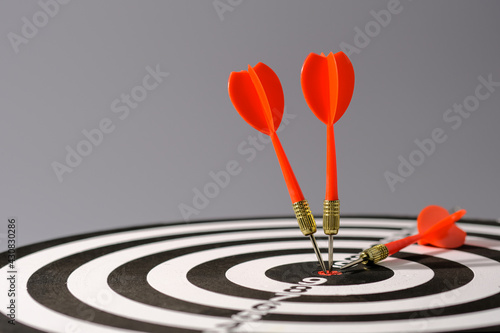 Goals concept - Smart goal setting, red three darts arrows in the target center business goal concept, for business targeting and winning concepts. financial growth success process.