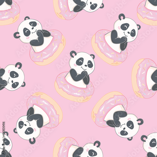Fototapeta Naklejka Na Ścianę i Meble -  Cute panda illustration vector. Panda baby seamless. Pattern.