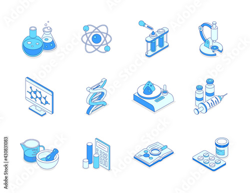 Science and medicine - modern line isometric icons set