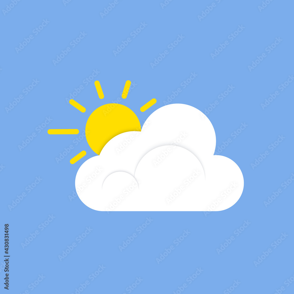 Cloud and sun icon isolated on blue background. Flat vector illustration. Editable ray lines. Cloud and sun icon isolated on blue background. Flat vector illustration. Editable ray lines.