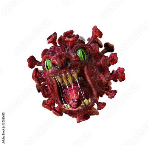 Corona virus monster raoring. Covid-19 3d sculpting and illustration design. Corona virus 2019 three dimension and sculpt design. photo