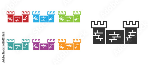 Black Great wall of China icon isolated on white background. Set icons colorful. Vector