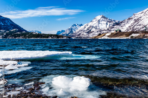 Middle Waterton Lake in early spring. Waterton Lakes National Park, Alberta, Canada
