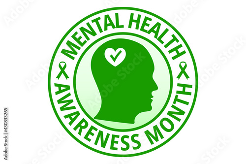 May mental health awareness month vector illustration. Flat design in green color isolated on white. Protection, healthcare, prevention concept.