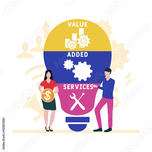 Flat design with people. VAS - Value Added Services acronym. business concept background. Vector illustration for website banner, marketing materials, business presentation, online advertising