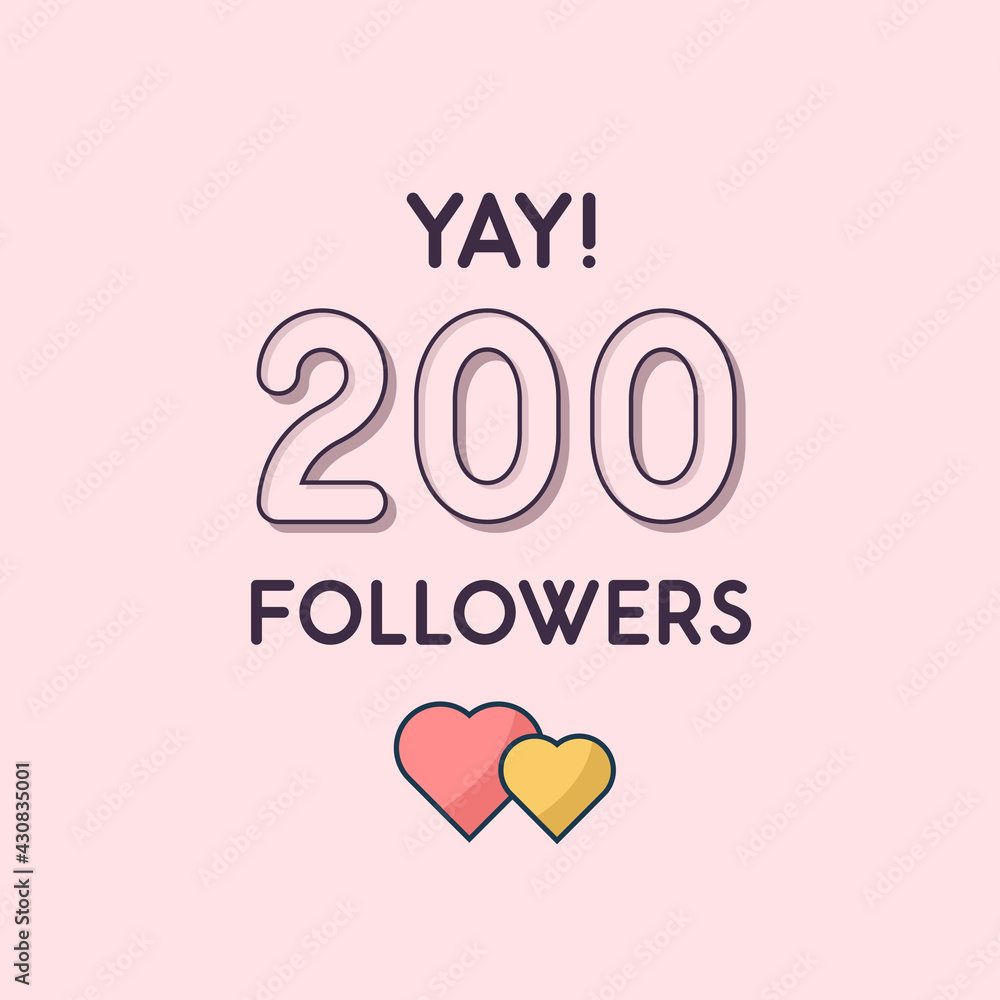 Yay 200 Followers celebration, Greeting card for social networks.