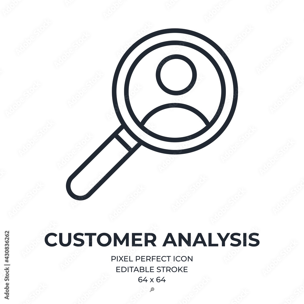 Customer analysis and user behavior concept editable stroke outline icon isolated on white background flat vector illustration. Pixel perfect. 64 x 64. Customer analysis and user behavior concept editable stroke outline icon isolated on white background flat vector illustration. Pixel perfect. 64 x 64.