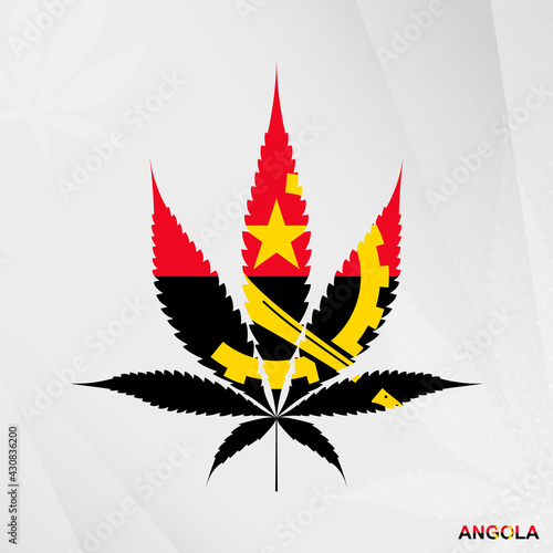 Flag of Angola in Marijuana leaf shape. The concept of legalization Cannabis in Angola.