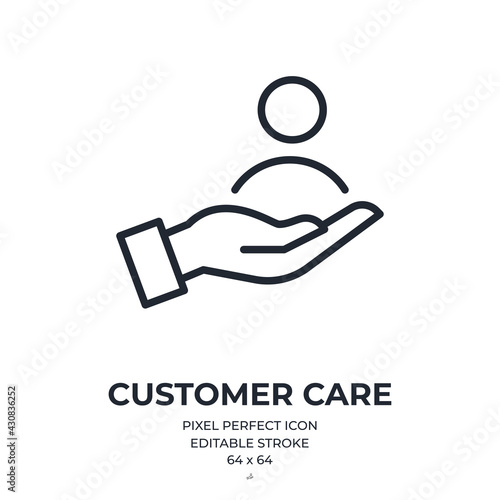 Customer care and support concept editable stroke outline icon isolated on white background flat vector illustration. Pixel perfect. 64 x 64.
