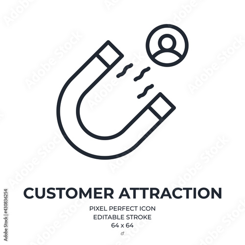 Customer attraction and retention concept editable stroke outline icon isolated on white background flat vector illustration. Pixel perfect. 64 x 64.
