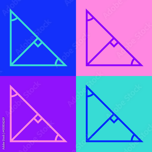 Pop art line Angle bisector of a triangle icon isolated on color background. Vector