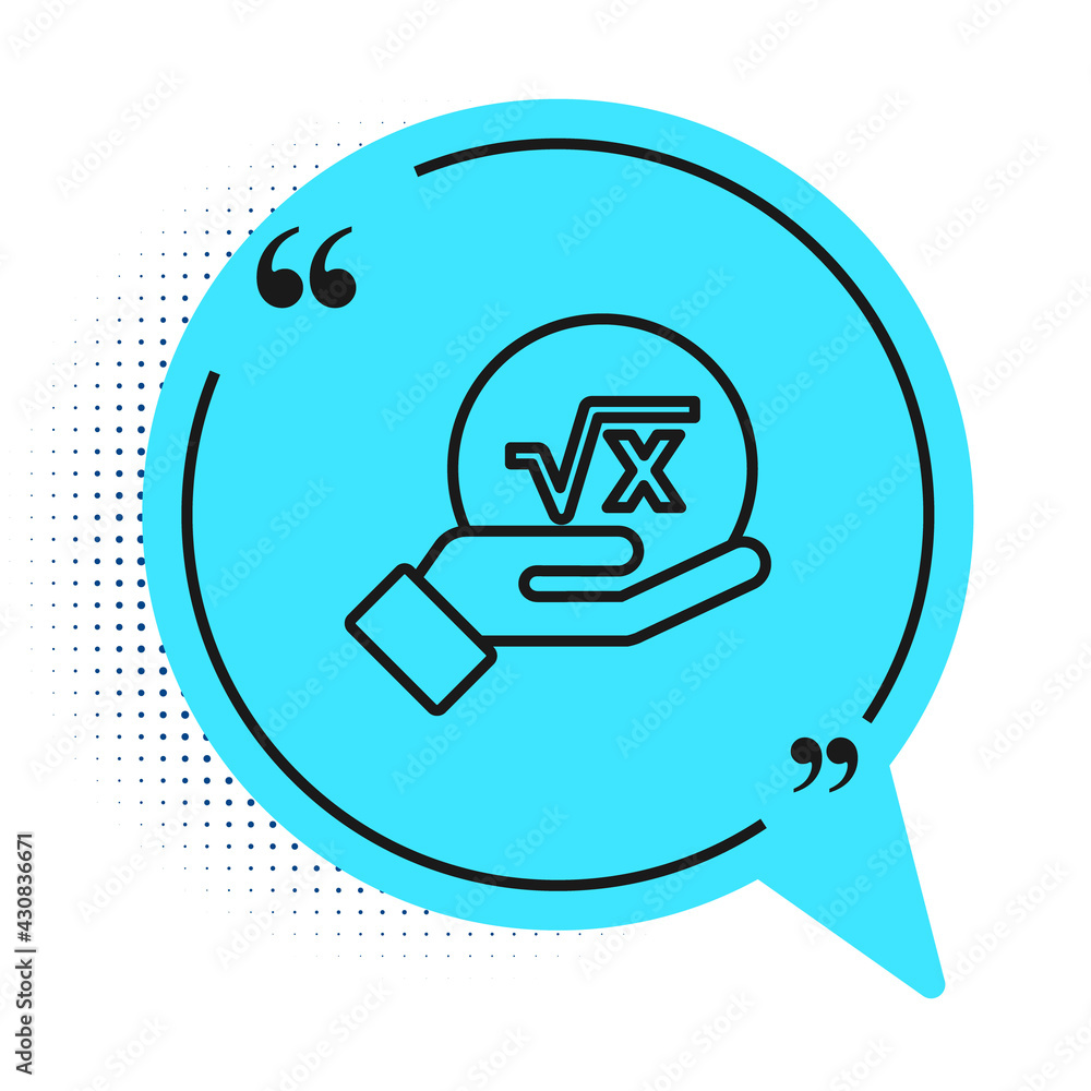 Black line Square root of x glyph icon isolated on white background. Mathematical expression. Blue speech bubble symbol. Vector Black line Square root of x glyph icon isolated on white background. Mathematical expression. Blue speech bubble symbol. Vector