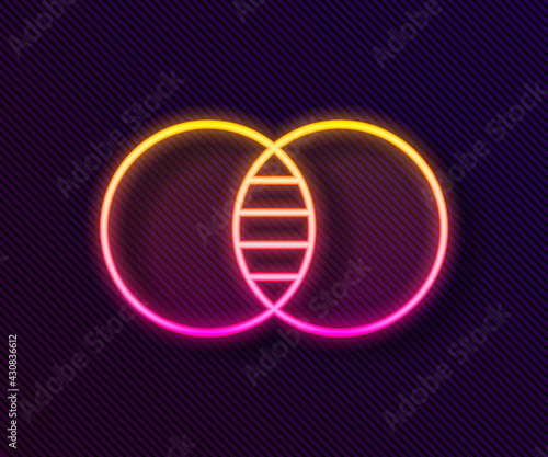 Glowing neon line Mathematics sets A and B icon isolated on black background. Symmetric difference. Vector