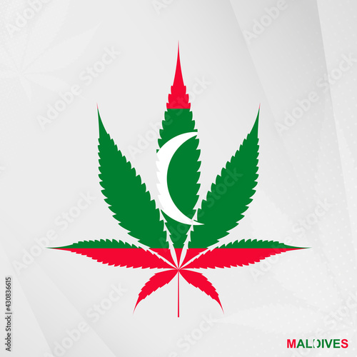 Flag of Maldives in Marijuana leaf shape. The concept of legalization Cannabis in Maldives.