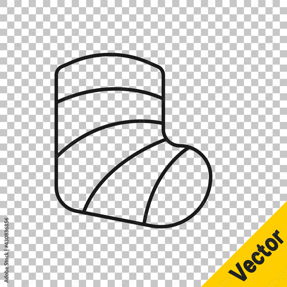 Black line Gypsum cast medical health broken leg icon isolated on transparent background. Vector Black line Gypsum cast medical health broken leg icon isolated on transparent background. Vector