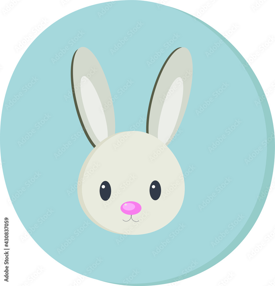 drawn rabbit on a blue circle background. cartoon hare drawn rabbit on a blue circle background. cartoon hare