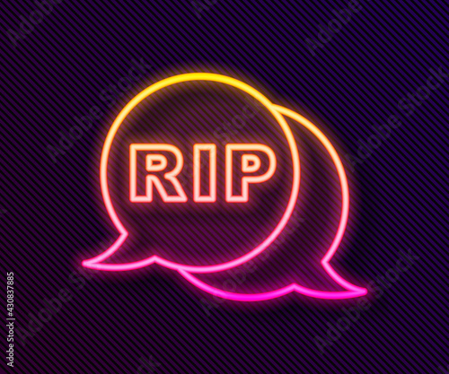 Glowing neon line Speech bubble rip death icon isolated on black background. Vector