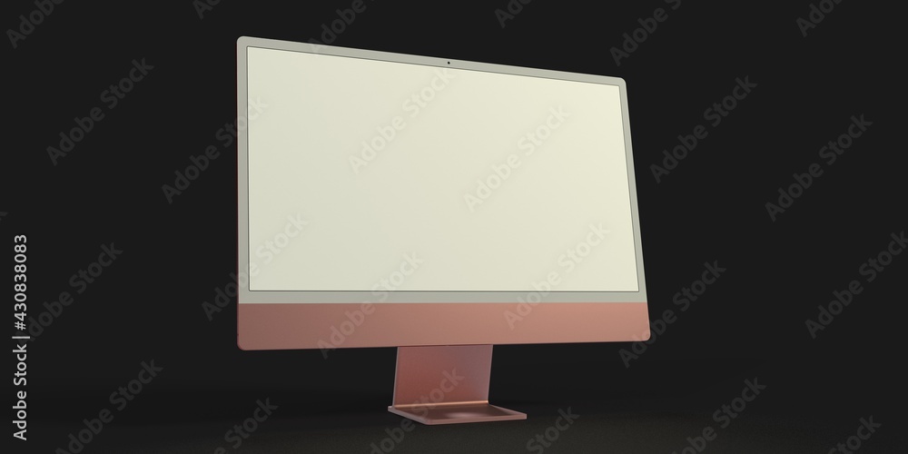 Computer display mock up with blank white screen. Stylish desktop computer mockup. 3d Computer display mock up with blank white screen. Stylish desktop computer mockup. 3d