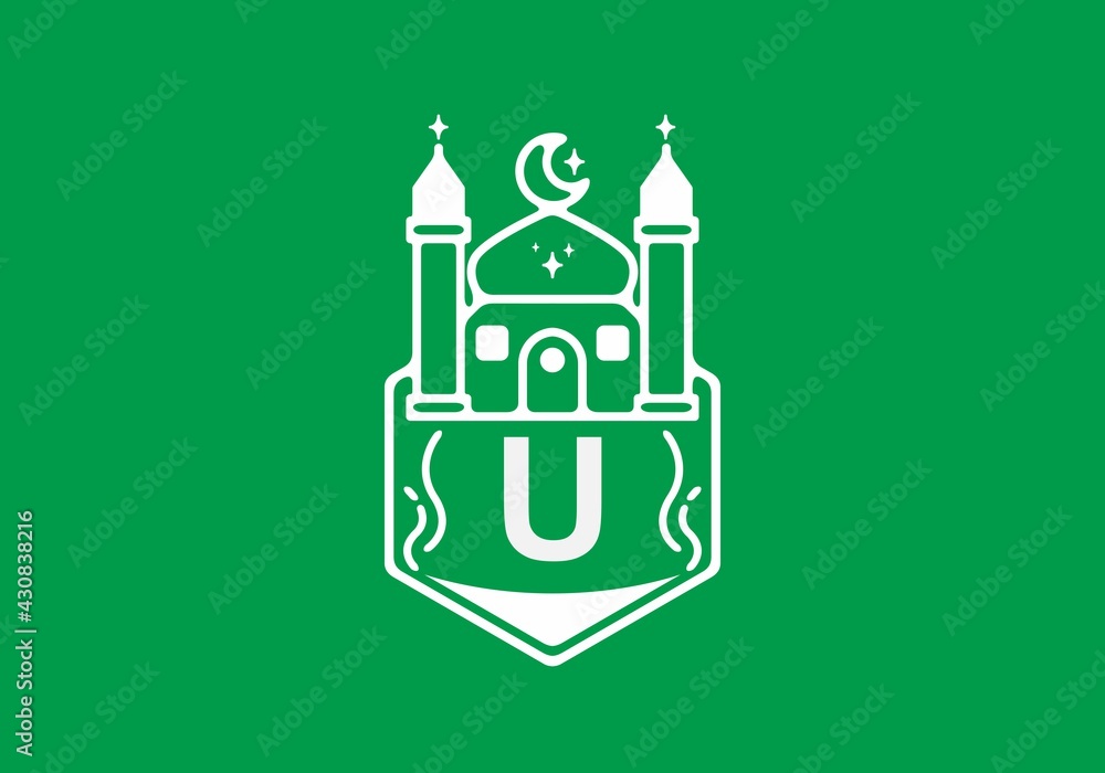 Line art illustration of mosque with U initial letter