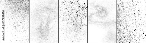 Set of distressed black texture. Dark grainy texture on white background. Dust overlay textured. Grain noise particles. Rusted white effect. Halftone vector illustration, Eps 10.