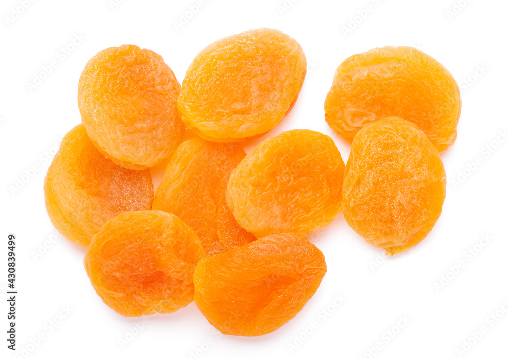 Group of yellow dried apricots isolated on white background Group of yellow dried apricots isolated on white background