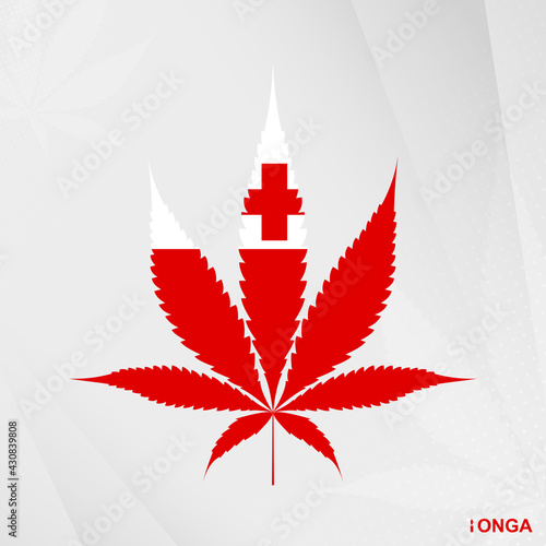 Flag of Tonga in Marijuana leaf shape. The concept of legalization Cannabis in Tonga.