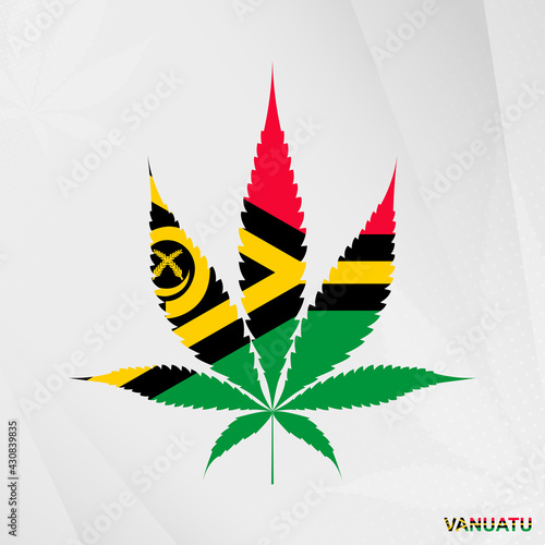 Flag of Vanuatu in Marijuana leaf shape. The concept of legalization Cannabis in Vanuatu.