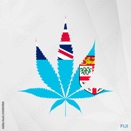 Flag of Fiji in Marijuana leaf shape. The concept of legalization Cannabis in Fiji.