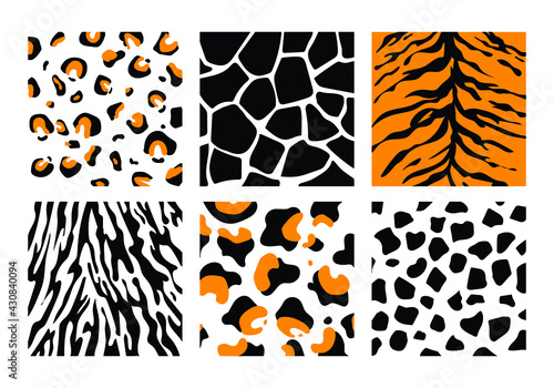 animal skin vector illustration collection set. wildlife animal skin illustrated in realistic cartoon. animal fur collection for camouflage.