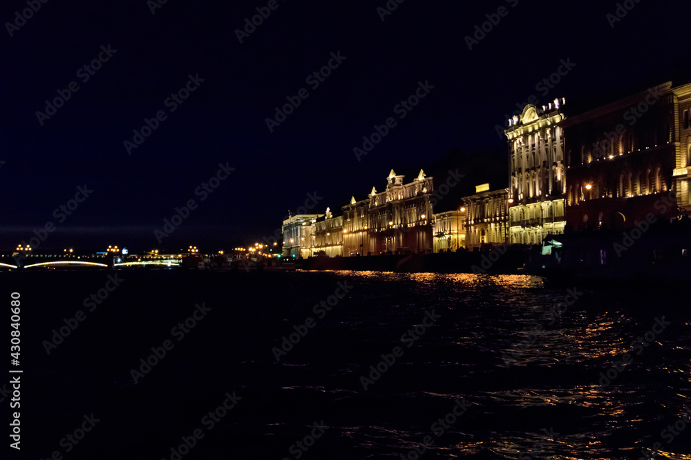 Night view of the Neva river in St. Petersburg, Russia