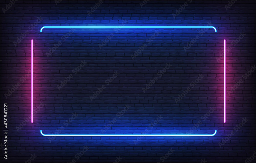 Neon frame. Light banner design template. Vector glowing rectangle ...