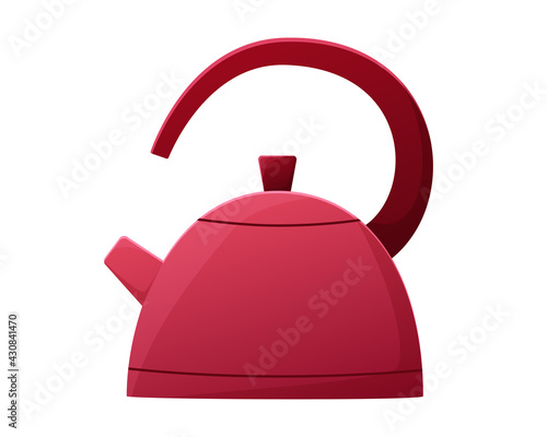 Vector illustration of cartoon bright red teapot. Isoilated on a white background
