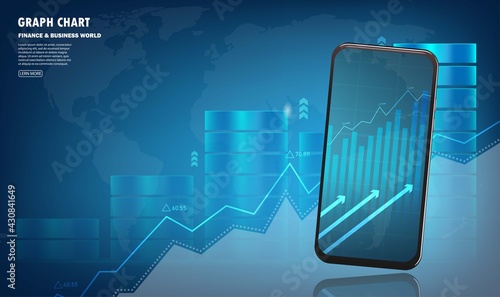 Businessman using mobile smartphone , graph candlestick graph chart of stock market Business world investment trading, Bullish point, Bearish point. trend of graph vector design.