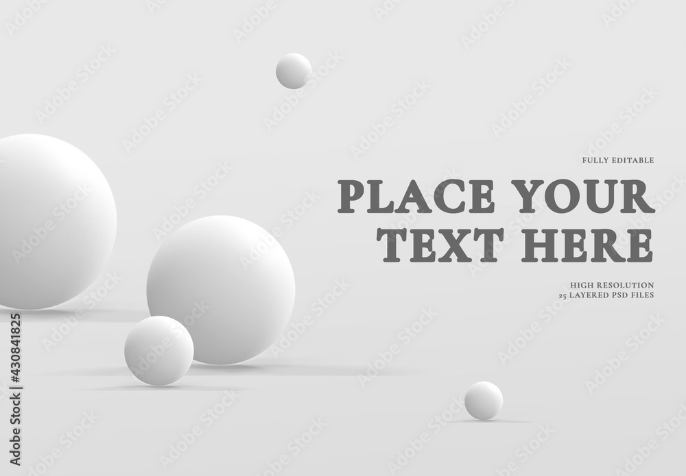 3D Light Balls with Shadows in Light Gray Space Mock Up Stock Template
