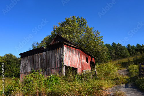 Red Barn in Tennessee Overgrown with Weeds