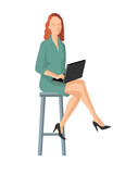 Vector image. The woman is sitting on a high chair.