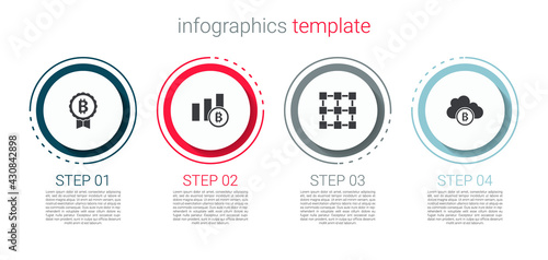 Set Bitcoin, Pie chart infographic bitcoin, Blockchain technology and Cryptocurrency cloud mining. Business infographic template. Vector