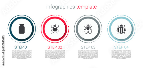 Set Glass jar, Beetle bug, Insect fly and Colorado beetle. Business infographic template. Vector