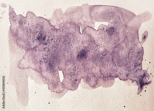 Watercolor brush painting, dusk violet color with granulation effect on white background. Caption, text, banner, posters, postcards, coupons, business, invitations, website