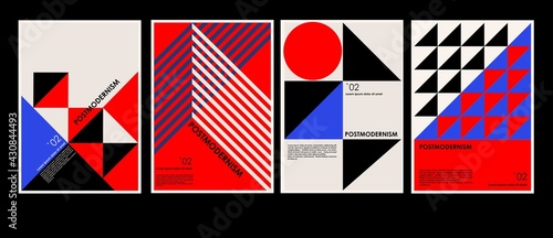 Artworks, posters inspired postmodern of vector abstract dynamic symbols with bold geometric shapes, useful for web background, poster art design, magazine front page, hi-tech print, cover artwork.